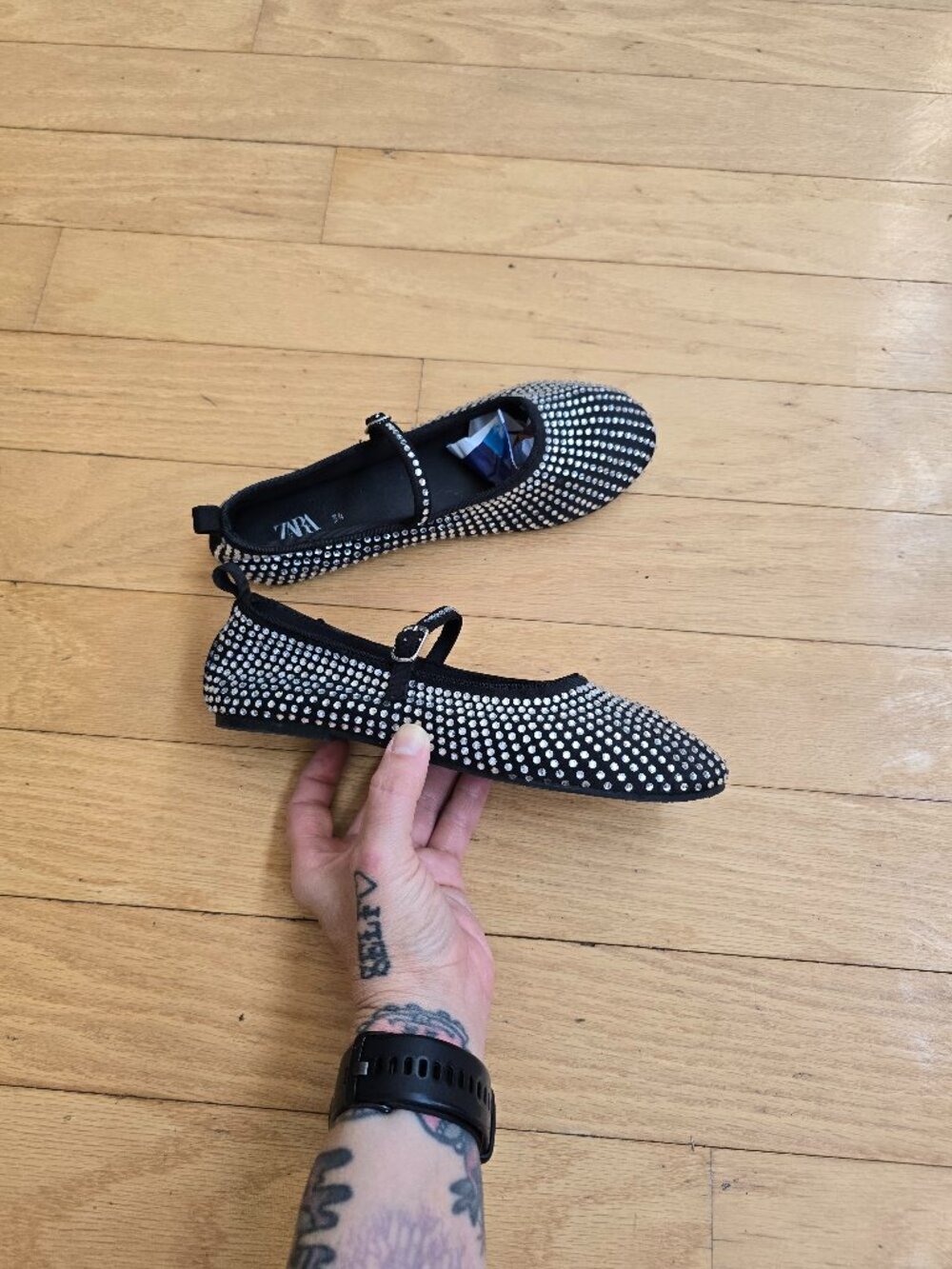 Zara | silver rhinestone black BalletCore falts | KIDS 3